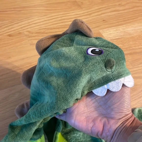 Little Kids Green Dinosaur Dragon Costume, full zip with tail, size 12 mo - Picture 5 of 11